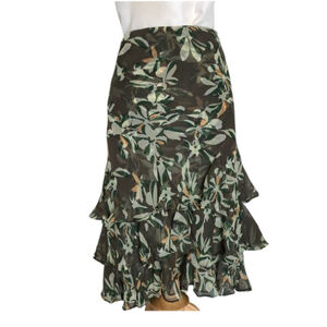 Alfani 100% Silk Floral Camo Ruffle Tiered Skirt